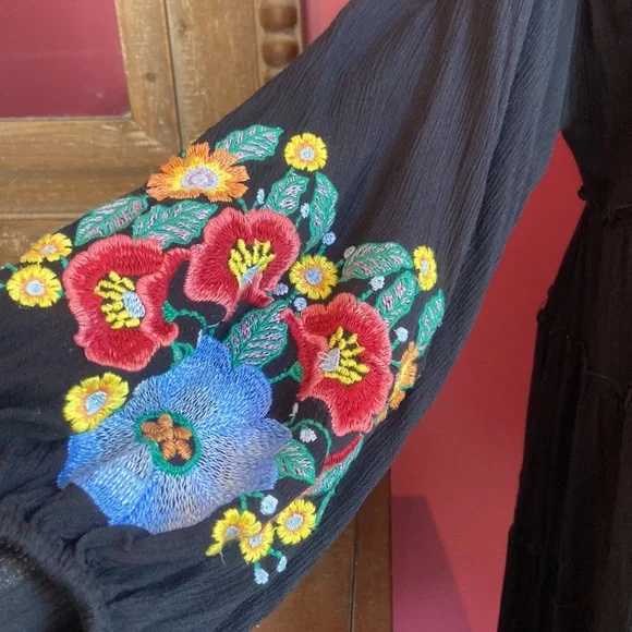 Free People Spell On You Embroidered Floral Black Dress - Picture 5 of 8